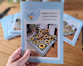 Folleto con patrones de ganchillo para manta de girasoles