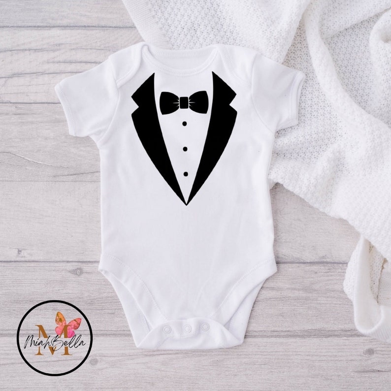 Tux For Baby Tuxedo Baby Onesie® Tuxedo Infant Tux Bodysuit Birthday Smash Onesie® Wedding Baby Shirt Wedding Party Ring Bearer 1st Birthday image 1