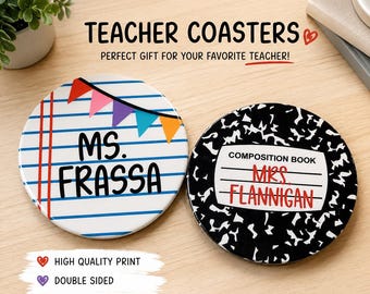 Custom Teacher Coaster | Personalized Teacher Gift | First Day of School | Notebook Paper & Composition Book Coaster | Name Gift