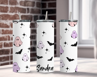 Pastel Ghost Halloween Tumbler: Stainless Steel Insulated Cup with Straw