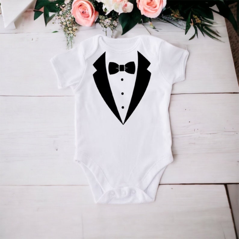 Tux For Baby Tuxedo Baby Onesie® Tuxedo Infant Tux Bodysuit Birthday Smash Onesie® Wedding Baby Shirt Wedding Party Ring Bearer 1st Birthday image 3