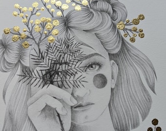 Mimosa | Hand gilded art print