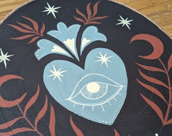 Heart, eye & plants | Painting on wood | Single copy