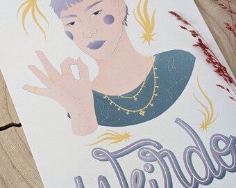 Weird | Print A5 | illustration of woman, sorority, color card, decoration, postcard, typography.