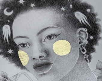 Cosmic girl | Hand gilded art print