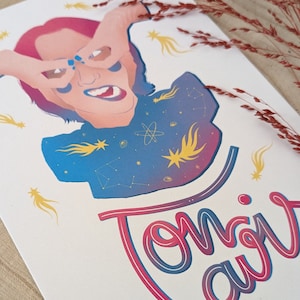Ton avis | Print A5 | illustration de femme, carte en couleur, décoration, carte postale, étoiles et comète, cosmique.