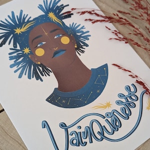 Vainqueresse | Print A5 | femme qui gagne, illustration sororité, carte en couleur, décoration, carte postale, typographie.