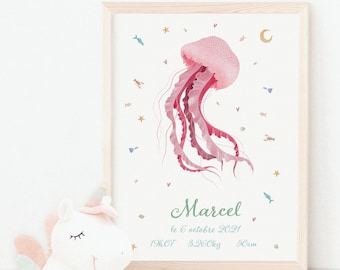 Personalized birth poster to download | Medusa illustration - Baby poster - Decoration - Personalized gift - Children's room
