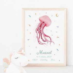 Personalisiertes Geburtsposter zum Download | Medusa-Illustration - Babyposter - Dekoration - Personalisiertes Geschenk - Kinderzimmer