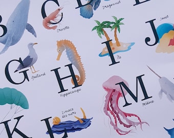 Sea ABC | A3 format, sea animals, children's & baby's room decoration