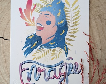 Enraged | Print A5 | illustration of woman, feminism, sorority, color card, decoration, postcard, cosmic.
