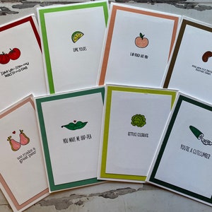 Frutta e verdura con giochi di parole - Biglietti fatti a mano - Set di 8