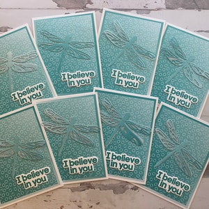 Tarjetas hechas a mano con la frase "I Believe in You Dragonfly" (juego de 8)