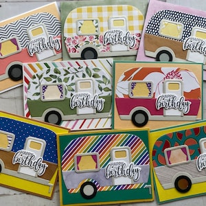 z Cartes d'anniversaire faites main pour camping-car - Lot de 8