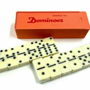 DOMINOES Set of 28 Double Six Domino White Tiles With Plastic Case Standard Mini Size Portable