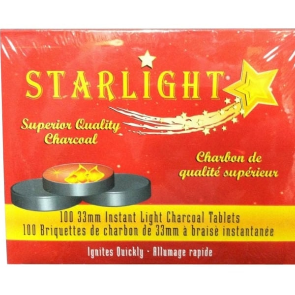 100 Ct Starlight 33 mm Round Charcoal Disc Hookah Narghile Incense Slow Burn 33mm charcoal Coal Carbon, 1 Box