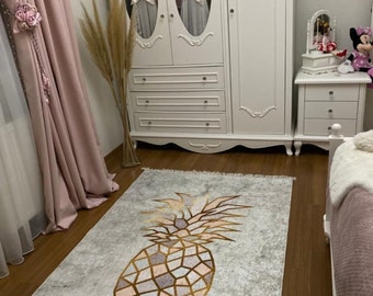 ALAZA Golden Fruit Pineapple Non Slip Area Rug 4' x 5' for Living Dinning Room Bedroom Kitchen Hallway Office Modern Home Decorative 