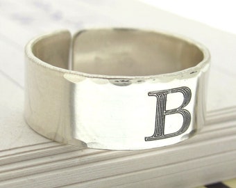 Initial Ring Men, Sterling Silver Signet Ring for Him, Personalized Gift For Him, Boyfriend Gift, Engraved Letter Ring, Gift For Men