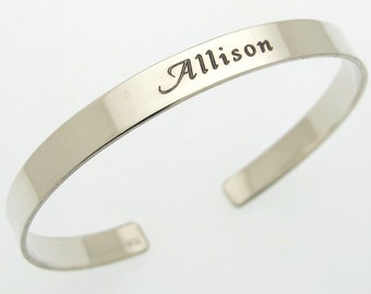 Custom Name Cuff Bracelet, Personalized Gift for Her, Inspirational Jewelry, Sterling Silver Bangle Personalized Women Bracelets Adjustable