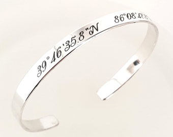Coordinate Bracelet Women, 925 Sterling Silver Jewelry, Personalized Gift for her, Latitude Longitude cuff Bracelet, Personalized GPS Bangle