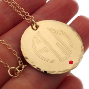 Gold Monogram Disc Pendant Necklace Personalized Circle Initials Engraved Necklace Gold Filled 3 Letters Disc Pendant Birthday Gift For her