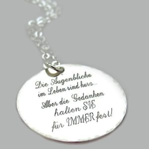 Colar inspirador, presente de aniversário para ela, pingente de prata personalizado, citação gravada, colar grande com disco, presente de dia das mães