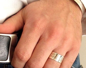 Mens Personalized Ring 925 Sterling Silver Engraved Ring band Boyfriend Gift for Him Custom Mens Ring Custom Message Ring Birthday gift