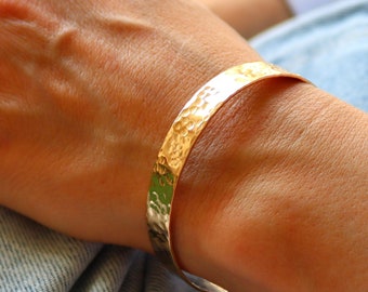 Hammered Gold cuff Bracelet for Women | Personalized Gift For Her | 14K Gold Filled Bangle | Statement Jewelry | Adjustable Stackable Bangle