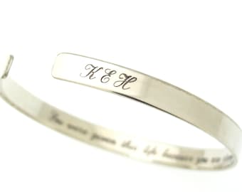 Bracelet manchette initiales cadeau personnalisé pour elle en argent sterling 925, bracelet manchette fin message gravé pour femme, cadeau d'anniversaire