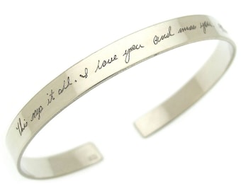 Actual Handwriting Cuff Bracelet Sterling Silver 925 Open Bangle Personalized Gift Signature Bracelet Memorial gift Birthday Skinny Cuff