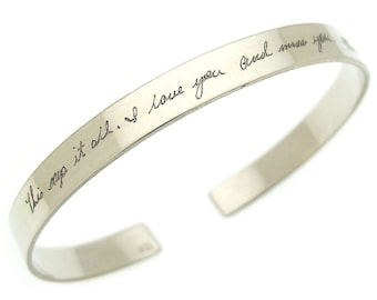 Bracelet de manchette d’écriture réelle Sterling Silver 925 Open Bangle Cadeau personnalisé Signature Bracelet Cadeau commémoratif Anniversaire Skinny Cuff