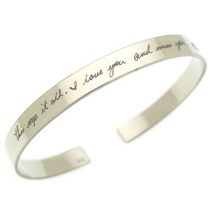 Actual Handwriting Cuff Bracelet Sterling Silver 925 Open Bangle Personalized Gift Signature Bracelet Memorial gift Birthday Skinny Cuff