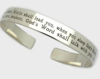 Bracelet gravé de long message, bracelet en argent sterling, bracelet de manchette inspirant, bracelet de citation personnalisé, bracelet de prière, manchette de mantra