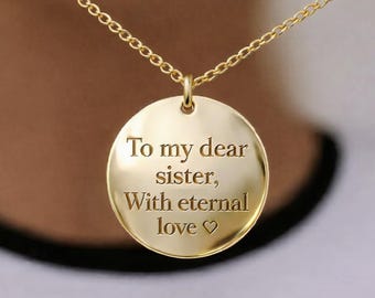 Spersonalizowany naszyjnik dla siostry, spersonalizowany grawerowany wisiorek, prezent na walentynki dla niej, prezent urodzinowy dla siostry, prezent dla siostry duszy