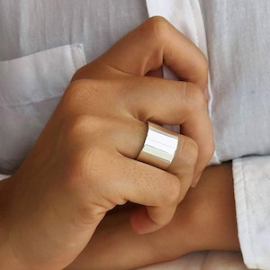 Wide Silver Ring  1/2 inch 925 Sterling Silver Band Personalized / Plain Smooth Ring Large Band Ring Custom Band for Womens / Mens Open Ring