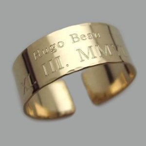 Roman Numeral Date Ring Personalized Gold Band Wide Custom Quote Engraved Ring Inspirational Rings Gold Filled Customized Ring for her / him