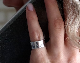 Women's Pinky Ring Personalized Sterling Silver Band Little Finger Rings, Lady's Signet Ring Adjustable Chunky Engraved, Wide ring