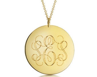 Monogramm Halskette, Gold Anfang Anhänger, personalisiertes Geschenk, Gravur Anhänger Halskette, Runde Initialen Anhänger Medaille Monogramm Schmuck