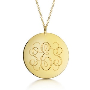 Monogram Disc Necklace Gold Initial Pendant Personalized Gift, Engraved Pendant Necklace, Round Initials Pendant Medal Monogramed Jewelry