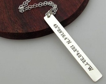 Coordinates Necklace for Her. Going Away Gift Sterling Silver Latitude Drop Pendant, Personalized Birthday Gift for women Long Distance gift