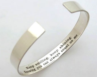 Secret Message Bracelet for Women. Personalized Gift. Inspirational Bracelet. Sterling Silver Cuff. Engraved Bracelet Birthday Gift for her