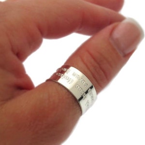 Custom  Ring Personalized Ring Quote engraved Ring Gift For Her Adjustable Sterling Silver band wide Poesy message ring Handmade jewelry