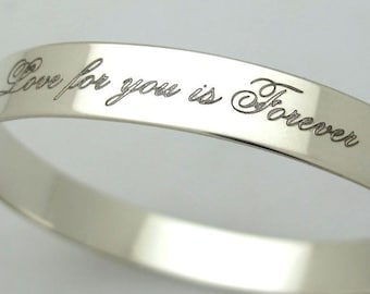 Bracciale in argento inciso personalizzato, bracciale rigido personalizzato, regalo di compleanno per lei, gioielli ispirazionali da donna, bracciale aperto con testo inciso