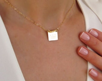Personalized Square Necklace Square Choker Engraving Minimalist Necklace Gold Filled Statement Necklace Gift for her birthday gift for women