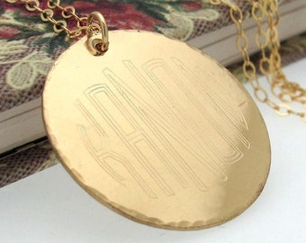 Large Monogram Disc Necklace Gold Monogrammed Necklace monogram Initials Pendant Gold Filled Jewelry Personalized Birthday gift for her