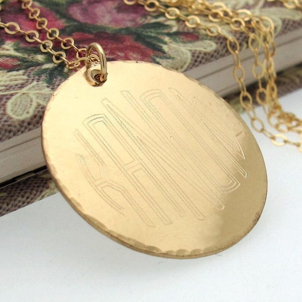 Large Monogram Disc Necklace Gold Monogrammed Necklace monogram Initials Pendant Gold Filled Jewelry Personalized Birthday gift for her