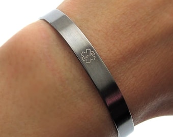 Medical Alert Bracelet for Women Custom Medical ID Cuff Bracelets EMS Jewelry Ladies Star of Life Emergency Gifts for Diabetic Intolerance