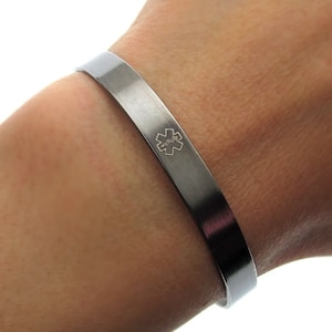 Black Medical Alert Bracelet for Women Medical ID Cuff Bracelets EMS Jewelry Ladies Star of Life Emergency Gifts for Diabetic Intolerance