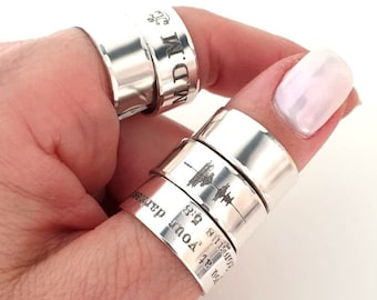 Nachricht Daumen Ring Frauen, personalisierte Sterling Silber Ring, Breite Ring, Geburtstagsgeschenk für sie, Inspirierend Zitat Ringe personalisiertes Geschenk