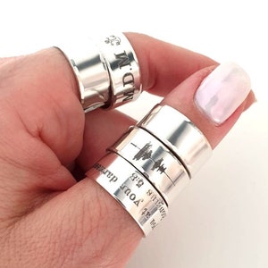 Personalized Sterling Silver Ring Message Thumb Ring Womens Wide Ring Birthday gift for her Inspirational Quote Rings Personalized Gift